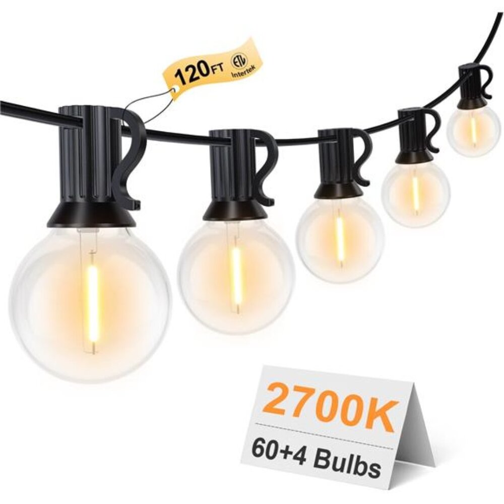 120FT Outdoor String Lights, Waterproof Patio Lights with 64 Hanging Lights